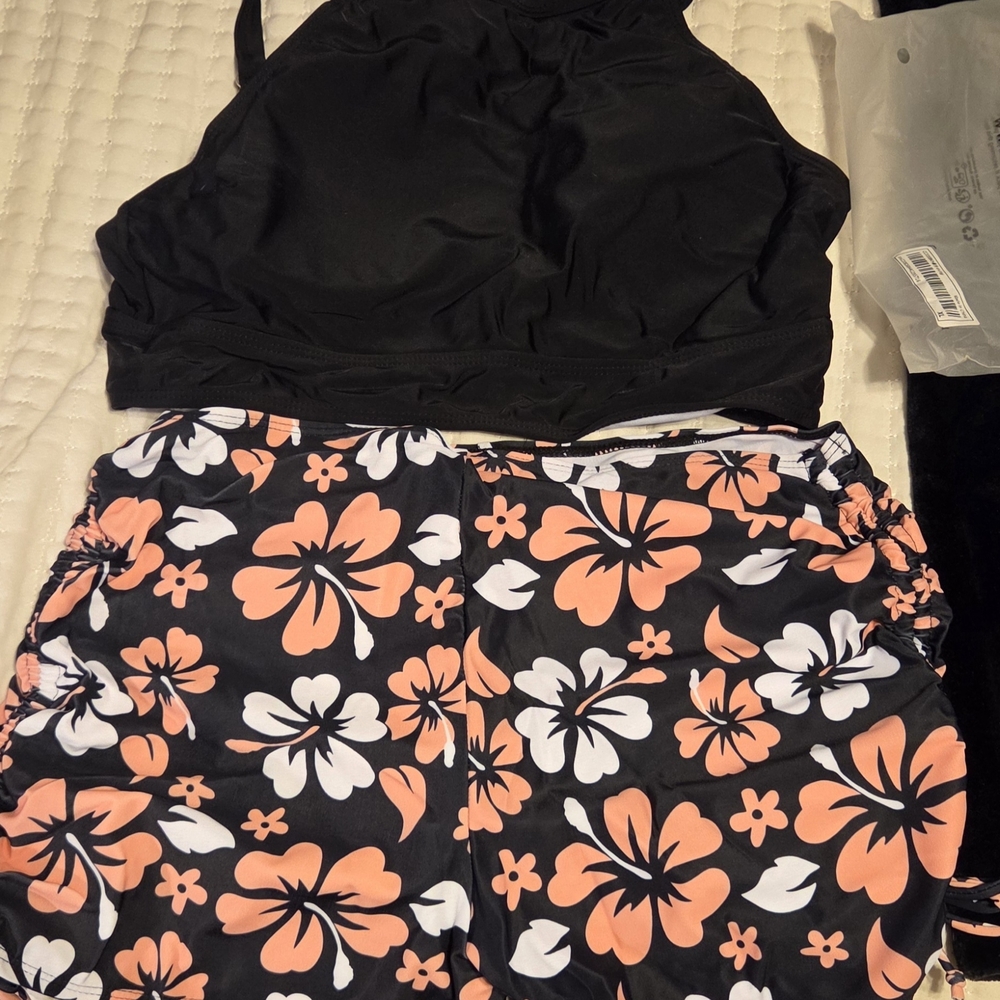 Shein Black Halter Top with Floral Shorts